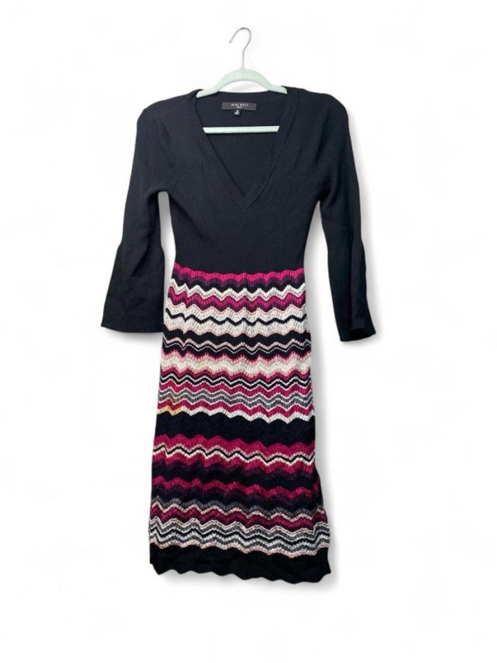 Nine West Knit Chevron Sweater Dress | Medium